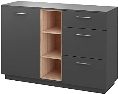 Vicco Kommode Beatrice, Kommodenschrank, Anthrazit/Sonoma, 127 x 88 cm