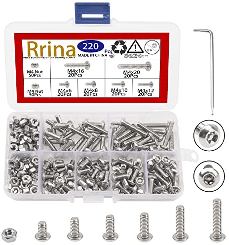 Rrina - Juego de tornillos de seguridad Torx de acero inoxidable 304 con llave (M4)