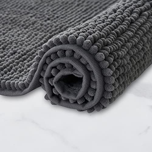 Decomira Badmatta halkfri av mjuk Chenille | Superabsorberande och maskintvättbar | Kan kombineras som badmatta set | För badrum, dusch, badkar eller som wc matta | Antracit - 70x120 cm