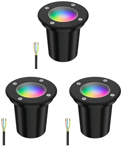 ledscom.de 3 pezzi luce da incasso a terra BOLI per esterni, IP67, nero, smerigliato, rotondo, 108mm Ø incl. lampada LED RGB, smart 473lm