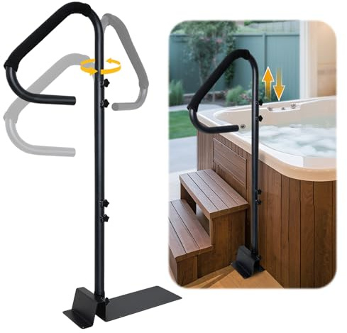 Hot Tub Handrail Slide Under Safety Spa Hand Rail Hot Tub Accessories for Adults Tub Side Railing to Get in and Out No Drill Pool Handrail for Steps Outdoor Indoor Hot Tub Bar (Black)