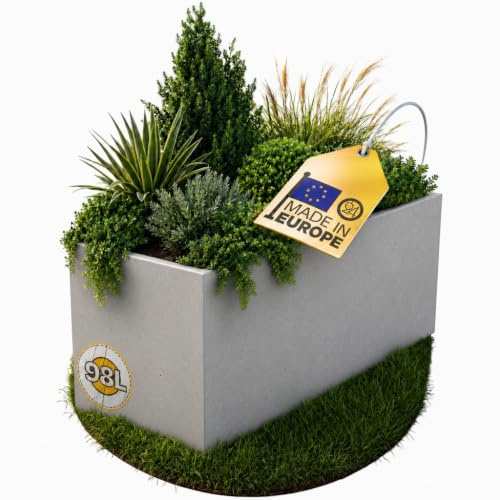 Ondis24 Pflanzkübel Blumenkübel Blumentopf Basalt 100cm, Schiefer Optik mit Wasserspeicher, Winterfest (Beton Hellgrau)