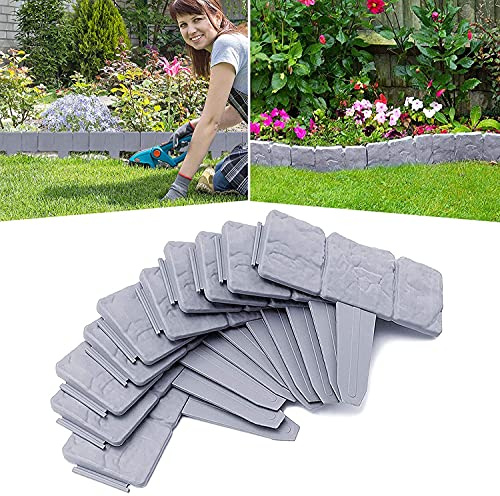 LARS360 12,5m Palisade Grau mit Steinmuster Beetumrandung Rasenkante Gartenpalisade aus Kunststoff Beeteinfassung Gartenrandkante 1 Element B x H x T: 25 x 23 x 1 cm