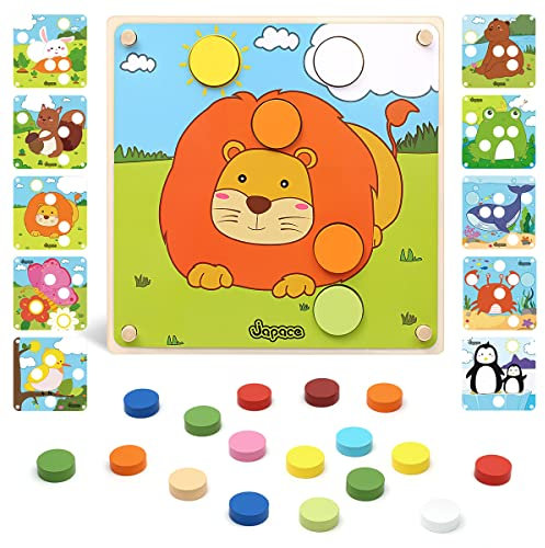 Japace Puzzle ab 1 2 3 Jahr, Mosaik Steckspiel Montessori Spielzeug Color Zuordnungsspiel mit 25 Bunten Bausteine & 10 Mustern, Pädagogische Steckspielzeug Motorikspielzeug Geschenk für Kinder