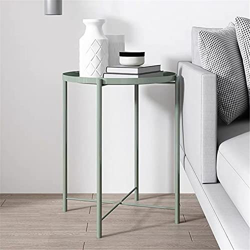 ZXFDM Couchtisch aus Metall, moderner Aufbewahrungssofa-Beistelltisch mit Tablett, runder Tabletttisch, Nachttisch, Wohnzimmer-Eck-Teetisch, für Balkon, Garten, Heimbüro, Schlafzimmer, Grün