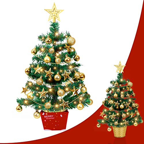 Künstlicher Kleiner Weihnachtsbaum, 50 cm Tischplatte, Mini-Weihnachtsbäume mit Ornamenten, Weihnachtsbaum für Schreibtisch, Tisch, Heimdekoration