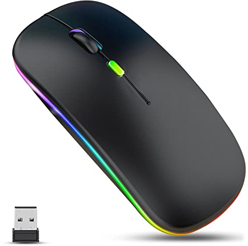 GLOBAL TECH Kabellose Bluetooth Maus, Wiederaufladbare LED Ultradünne Funkmaus mit Dual-Modus 2,4 GHz & Bluetooth, Leise Tragbare Maus Kabellos für Laptop, PC, Computer, Mac, iPad, Tablets (Schwarz)