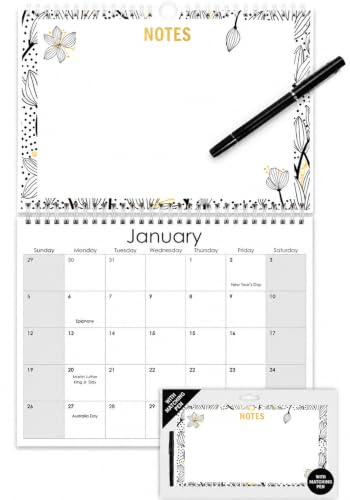 2024 Memoboard Wandkalender Spiralbindung Hängender Planer Monatsansicht Familienplaner mit Draht zum Aufstecken, Stift abwischbar (Blumen))