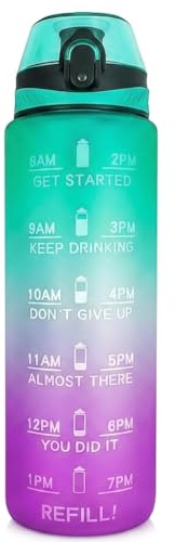 Active 100 Water Bottle 1L Sports Water Bottle with Motivational Time Marker, Dishwasher Safe Leak-proof Drink Bottle BPA Free Non-Toxic for Running,cycling, Gym, School & Office (Blue Gradient)