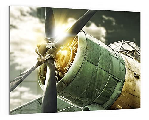 DEQORI Glas-Magnettafel | 120x90 cm groß | Motiv Propellerflugzeug nah | Memo-Board aus Glas | Magnetboard inkl. Magnete, Stift & Tuch für Küche & Büro | Tafel magnetisch & beschreibbar