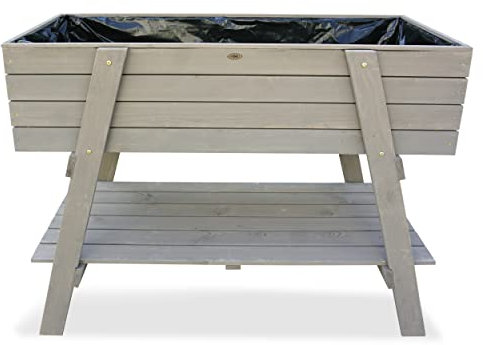 HABAU Hochbeet Alina, Grau, mit Ablagefläche und perforierter Pflanzfolie, 115 x 45 x 89 cm, ideal für Garten, Terrasse und Balkon