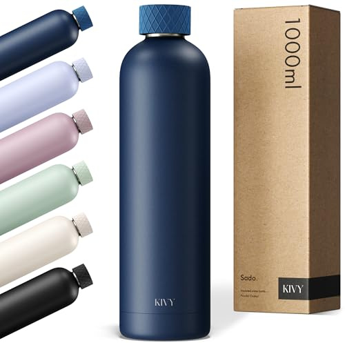 KIVY Edelstahl Trinkflasche 1l - Auslaufsichere Thermosflasche 1l - Kohlensäure geeignet - Isolierflasche - Wasserflasche Edelstahl - Thermo Trinkflasche Metall - Blau