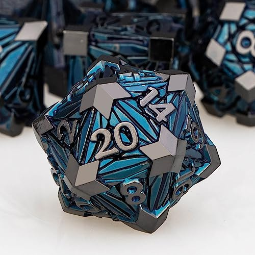 7-teiliges DND-Würfel-Set aus Metall mit Box, Debris RPG, schwarz-blau, D- und D-Würfel für die Verwendung mit D&D-Tischspielen, Rollenspiele, polyedrisches Würfelset D20, D12, D10, D8, D6, D4