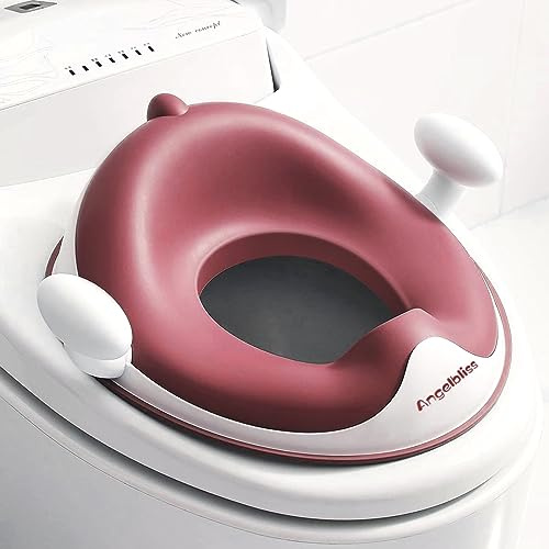 Angelbliss WC Sitz Kinder, Baby Potty Training Toilettentrainer, Kinder Toilettensitz für Jungen und Mädchen, Doppeltem Anti-Rutsch Polster Kloaufsatz, mit Griff und Spritzschutz (dunkelrosa)