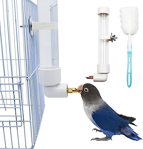 Mangiatoia per uccelli, 1 distributore automatico di acqua per pappagalli, bottiglia d'acqua per uccelli con spazzola per la pulizia, accessori per gabbia per uccelli, parrocchetti, 130 ml