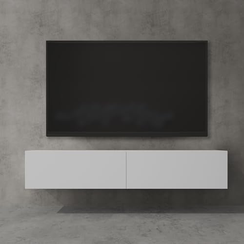 doporro Mobile Porta TV Sospeso 160 cm con 2 Ante Bianco Opaco, Credenza Bassa da Soggiorno Salotto, Madia Consolle per TV Fernsehschrank02