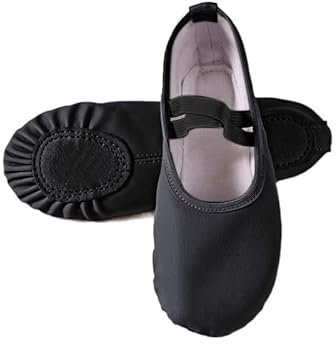 Ballettschuhe Kinder Gymnastik Tanzschuhe Mädchen Weiche Sohle Erwachsene Volkstanz Anfänger PU Leder Rosa Ballett Training Schuhe for Frauen Erwachsene (Color : Black Elastic Split, Size : 42)