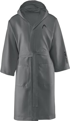 SWEET HOME Unisex Flauschig Head Active Damen und Herren, mit Kapuze und Taschen, Leichter Bademantel aus Mikrofaser, schnell trocknend, weich, saugfähig, platzsparend, Größe L, Night Shade Grey, L