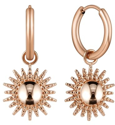 BONNYBIRD® Wasserfeste Edelstahl Ohrringe Sonne Damen in Silber, Gold & Roségold - 100% Wasserfeste & Hautverträgliche Creolen BonnySun (14 mm)