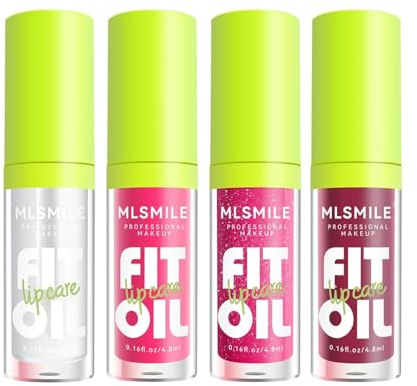 MLSMILE 4 Colors Lip Oil Lip Glaze Set,Tinted Gloss Lip Gloss Oil,Plumping Moisturizing and Nourishing Lips,Long Lasting Fresh and Smooth Lip Care Set - A#