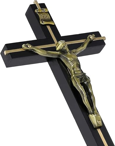 VINETEN Cross | Crucifix Wall Cross | Handmade Black Gold Catholic Wooden Cross Wall Decoration