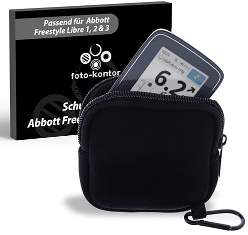 foto-kontor Tasche kompatibel mit Abbott Freestyle Libre 1, 2 & 3 Blutzuckermessgerät Diabetiker Aufbewahrung Schutzhülle strapazierfähig Karabiner Hülle Diskret schwarz