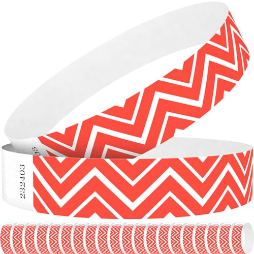WM infinite Neon Wave Red Paper Wristbands for Events, 1000 Count 3/4 Paper Bracelets for Event Entry, Festivals, Parties, Clubs (Neon Wave Red, 1000)