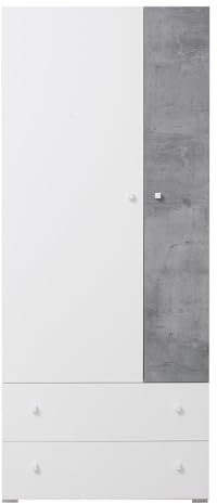 Lomadox Jugendzimmer Kleiderschrank 80cm in Beton weiß