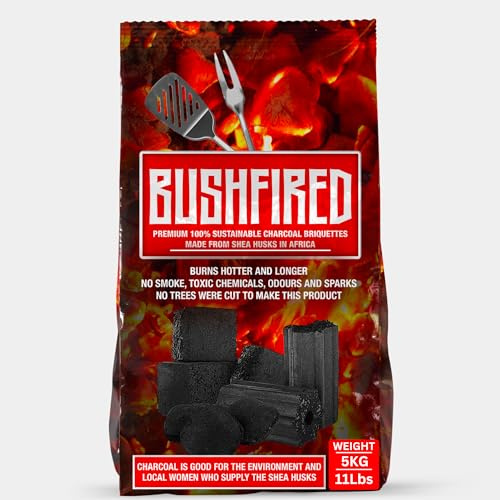 Bushfired Barbeque Briquettes | BBQ Coal for Grills | Coal BBQ Fuel | Premium | Long Lasting | 100% Natural, Made from Shea Nut Husk (5, Kilograms)