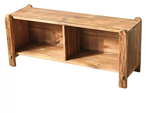 XAoSCd Schuhbank Für Den Eingangsbereich Mit Stauraum, Rechteckiger Retro-Kunst-Schuhschrank Im Massivholz-Stil Mit Doppeltem Holzgitter, Haustür, Schuhwechselhocker, Schuhregal-Bank (A Klein)