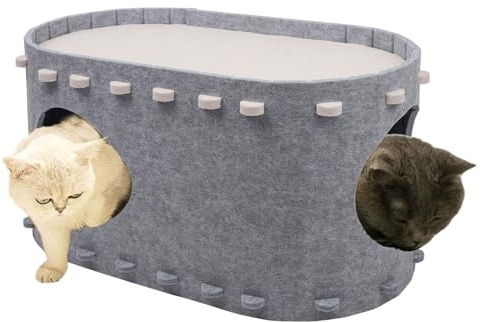 HANGSU Filz-Katzenhöhle, Filz-Katzenbett, Katzenhöhle für Katzen, 58 x 33 x 30 cm, Peek-a-Boo zum Spielen, winterfest, Schutz von Katzennägeln (Grau)