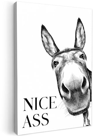 MuchoWow© Bilder Deko Modern Wandbild Kunstdruck auf Leinwand Bild | 40x60 cm - Badezimmer WC Toilette über Bett Room Decor Geschenke Zitat - Esel - Tiere - Schöner Arsch - Sprichwörter