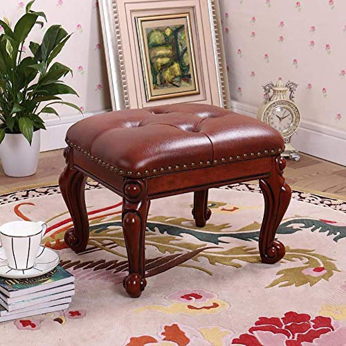 Fußhocker,Vintage Ottoman Sofa Kaffeehocker Luxus Pu Leder Fußhocker Mit Knöpfen 4 Beine/Braun/37 * 30Cm