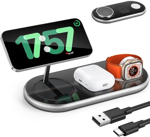 LOOWARTS Compatibile con Caricatore Wireless iphone 3 in 1, Qi2 Magsafe Apple 25W, Stazione Ricarica Apple iphone 16 15 14 13 12Serie, Apple Watch, Airpods, Samsung Google Pixel Xiaomi ecc