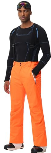 ALSOGO Pantalon de ski pour homme - Imperméable - Coupe-vent - Pantalon de neige - Pantalon de snowboard - Avec bretelles amovibles, Orange, L