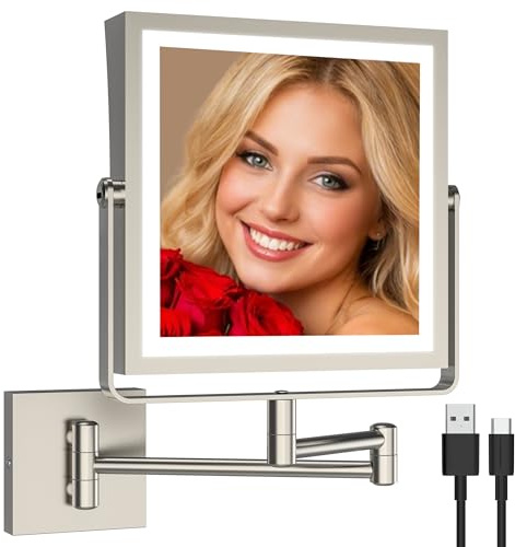 Ruacq Wall Mounted Makeup Mirror with Lights 1X/10X Brushed Nickel