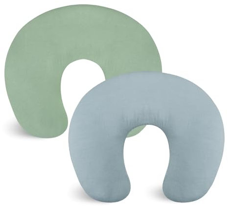 SWESEN Stillkissenbezüge, Leinen, Stillkissen, Schonbezug für Stillkissen, atmungsaktiv, für Neugeborene, Mädchen, Jungen, Grün und Blau, waschbar, 2 Stück