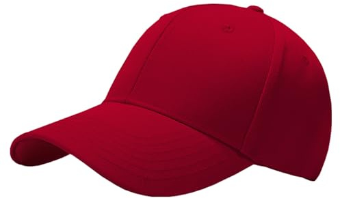 Favuit Baseball Cap Herren Damen, Athletic Baseballkappe Unisex Kappe Verstellbar Einfarbig Basecap Einheitsgröße Baumwolle Sonnenhut für Sport Reisen Draußen (Rot)