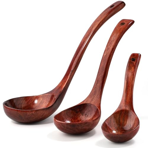 Kochbesteck Suppenlöffel 3er Set Kochlöffel Holzwaren Servierlöffel 6.8, 9.6, 11 Löffel zum Kochen (Holz)