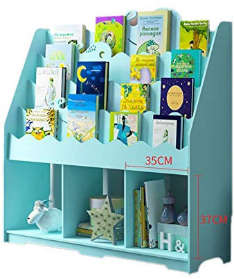 Kinder-Bücherregal aus Holz, mit Stauraum, Blau, 110 x 35 x 103,7 cm