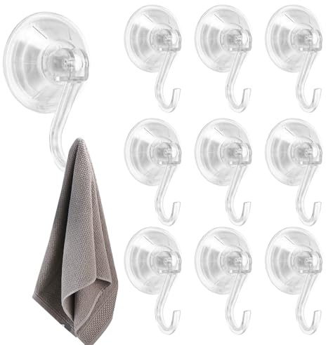 CANCYCC Lot de 10 crochets à ventouse sans perçage, Ø 45 mm, crochets ventouses extra forts | Crochets à ventouse transparents, réutilisables avec crochets pour fenêtre, salle de bain, plaques de verre, cuisine