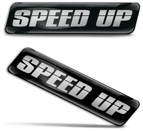 SkinoEu 2 x Aufkleber 3D Gel Silikon Stickers Autoaufkleber Auto Motorrad Fahrrad Helm, Abzeichen Emblem Speed Up Schwarz Silber KS 149