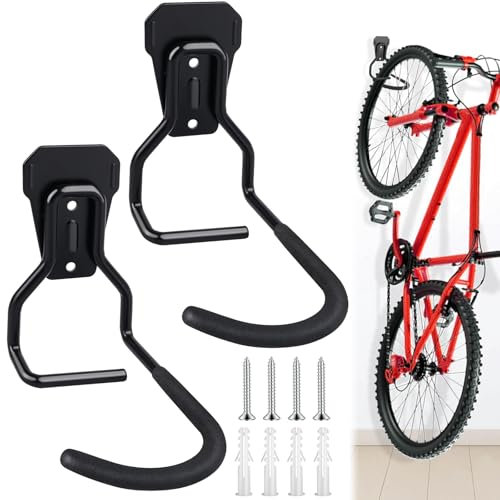 WuGU Support Vélo Mural, Lot de 2 Crochet Vélo, Porte Vélo Mural, Mural Vertical Support Mural de Rangement pour Vélos Robuste en Forme de L, pour Maison Garage, Noir
