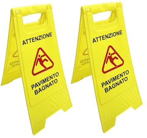 Attenzione pavimento bagnato, Giallo, 60 cm x 29 cm, Confezione da 2