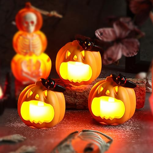 Luces Calabaza Halloween Decoracion,3 Piezas Linterna Calabazas Decorativas Con Pilas,Velas Led Efecto Llama Decoracion Halloween Exterior Ventanas,Calabaza Con Luz Adornos Exterior Casa Pumpkin