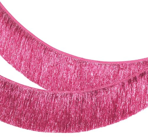 MOMAHUA Lametta Fransen Girlande Rosen Rot, 20x200cm Metallic Foil Fringe Garland Lametta Glitzer Vorhang für Parade Floats, Verlobung Hochzeit, Weihnachten, Geburtstagsparty, Fransengirlande Rosered