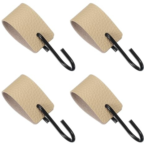 QUARKZMAN 4 Stück PU-Leder Multifunktionale S-förmige Haken Beige | zum Aufhängen von Mantel Handtuch Camping Küche Badezimmergriff, S-Haken
