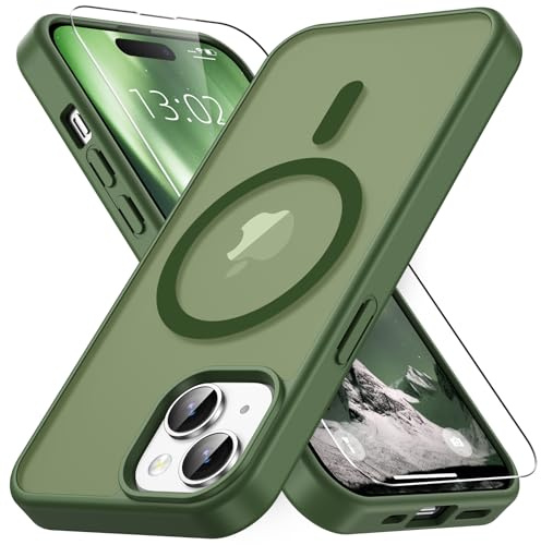 Vansdon Magnetisch für iPhone 15 Hülle-Salbeigrün | mit 1 Schutzglas, Kompatibel mit Magsafe, Fallschutz nach Militärstandard, Transluzente Matt Rückseite Stoßfeste Handyhülle
