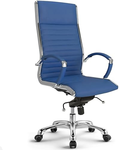 VERSEE Chefsessel Montreal aus Echtleder, Blau, Sitzhöhe 52–64 cm | Ergonomischer Bürostuhl mit Wippmechanik und Lendenstütze, für Büro und Homeoffice, bis 150 kg belastbar