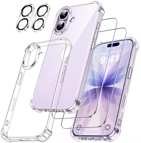 FLLAO 4 in 1 Phone Case Compatible with iPhone 17 Case with 2 Screen Protector and 2 Camera Lens Protector, Slim Soft TPU Shockproof Anti-Scratch iPhone 17 Phone Case Silicone Clear